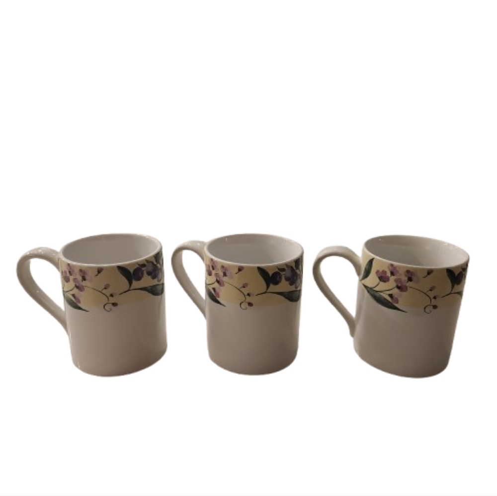 Corelle Corning Floral Grape Coffee Mugs 9 Oz Set of 3